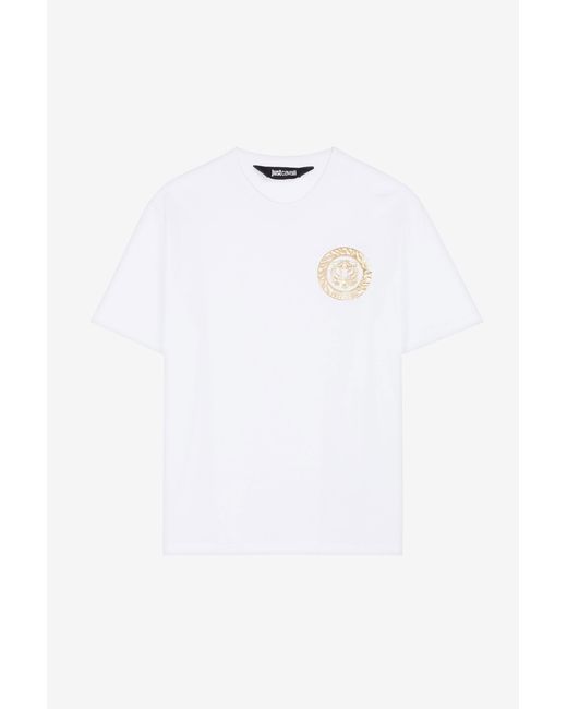Roberto Cavalli White Just Cavalli Logo-Print Cotton T-Shirt for men
