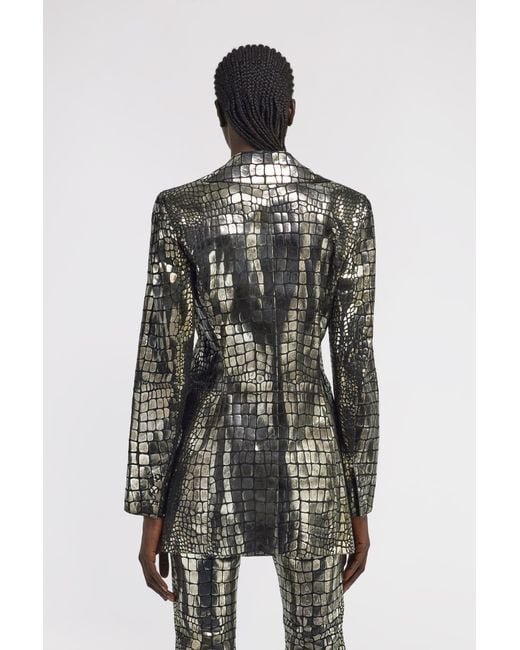 Roberto Cavalli Black Printed Leather Blazer