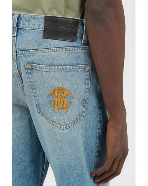 Roberto Cavalli Blue Light Wide-Leg Jeans With Monogram Rc for men
