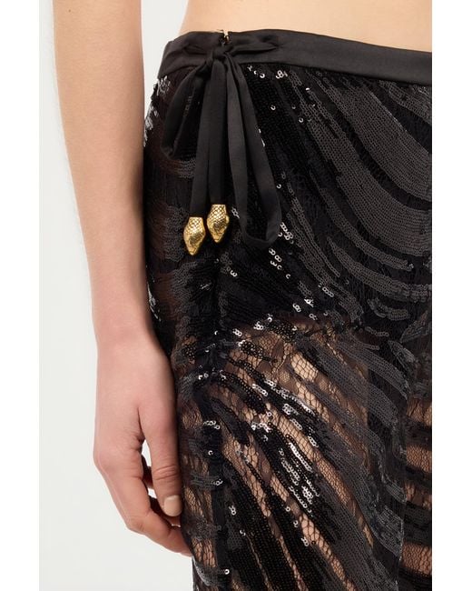 Roberto Cavalli Black Flared Pants With Zebra Pattern And Sequins
