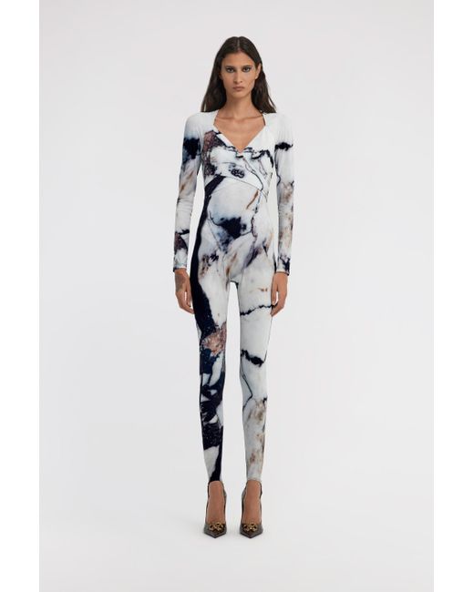 Roberto Cavalli Blue Marble Print Jumpsuit