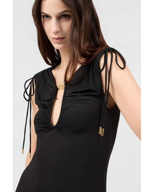 Roberto Cavalli Black Maxi Dress With Mirror Snake Detail