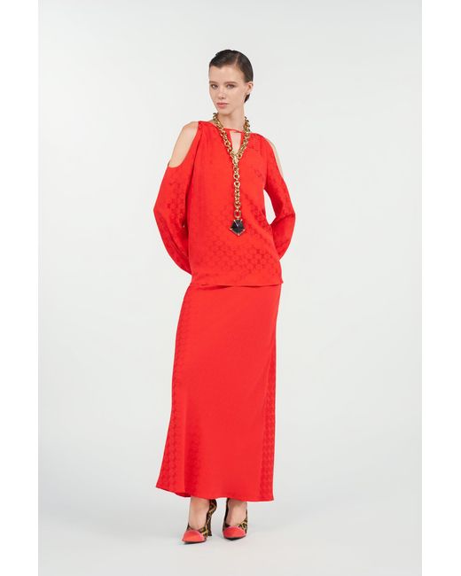 Roberto Cavalli Red Silk Blouse With Rc Print