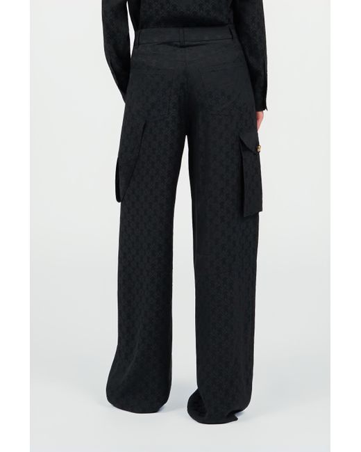 Roberto Cavalli Black Silk Cargo Trousers With Monogram Rc