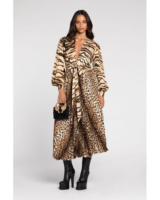 Roberto Cavalli White Maxi-Kleid Mit Tiger- Und Jaguar-Print