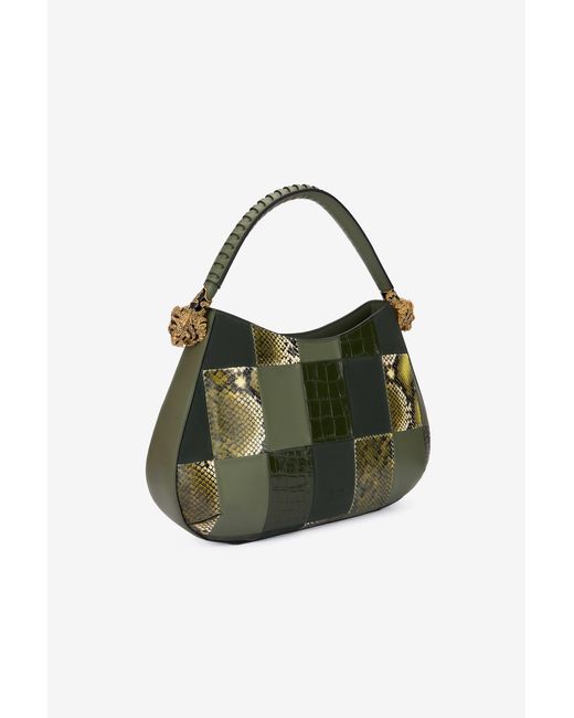 Roberto Cavalli Green Hobo Roar Bag Mit Patchwork