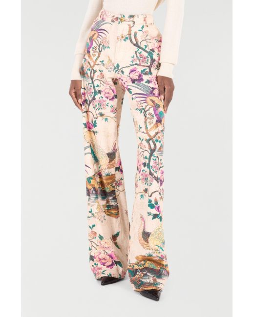 Roberto Cavalli White Jeans With Oriental Bird Print