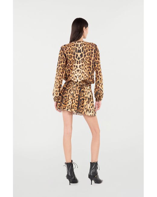 Roberto Cavalli Brown Short Dress With Jaguar Skin Print