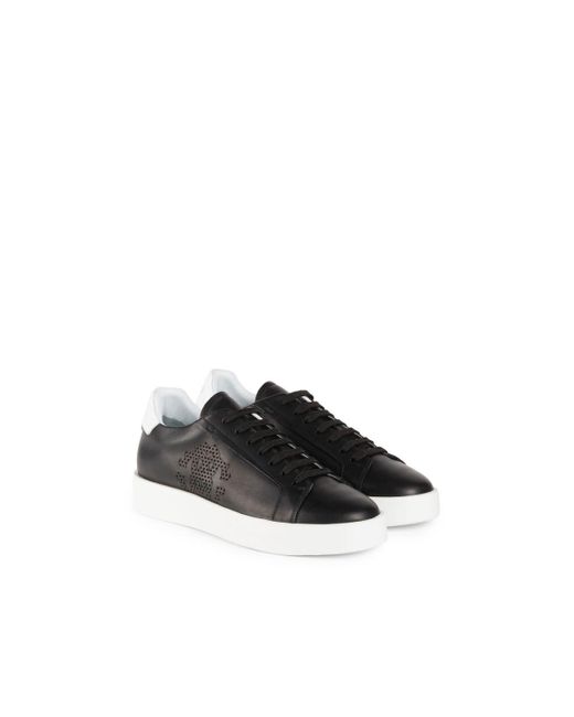 Roberto Cavalli Leather Perforated Rc Monogram Sneakers in Black for ...