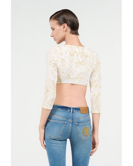 Roberto Cavalli Natural Ornamental Print Top