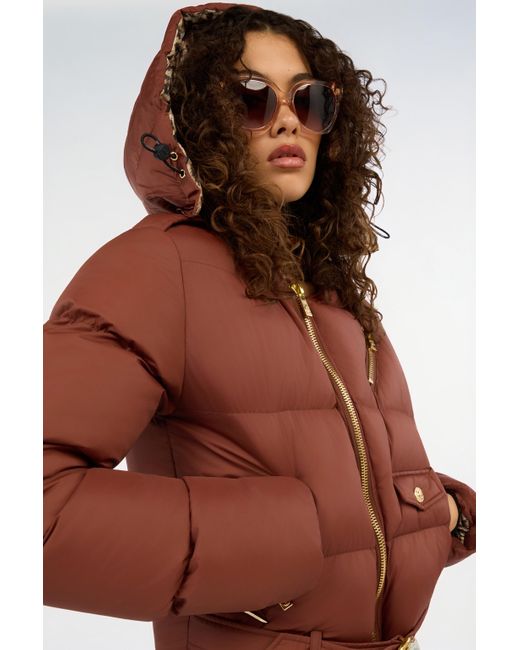 Roberto Cavalli Red Puffer Coat With Belt