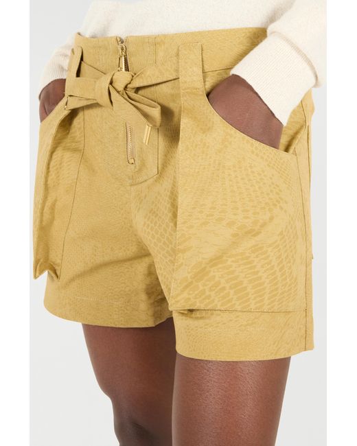 Roberto Cavalli Yellow Shorts Mit Gürtel Und Print Python