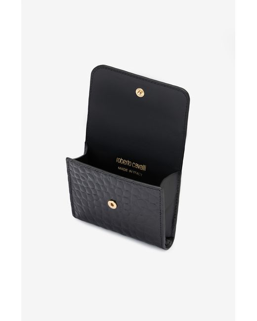 Roberto Cavalli Black Cardholder With Crocodile Print