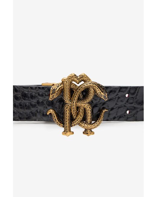 Roberto Cavalli Red Reversible Belt With Mirror Snake Monogram