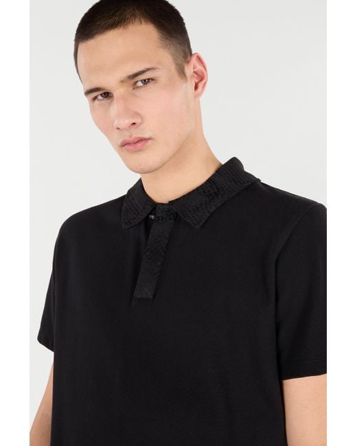 Polo Con Ricamo Squame Di Serpente di Roberto Cavalli in Black da Uomo