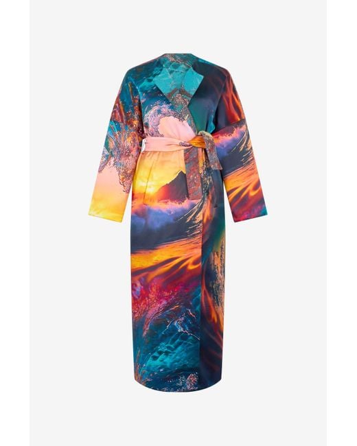 Roberto Cavalli White Itaca Print Coat With Belt