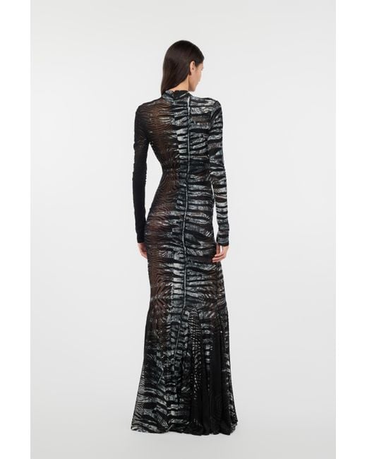 Roberto Cavalli Black Long See-Through Dress With Zebra Pattern