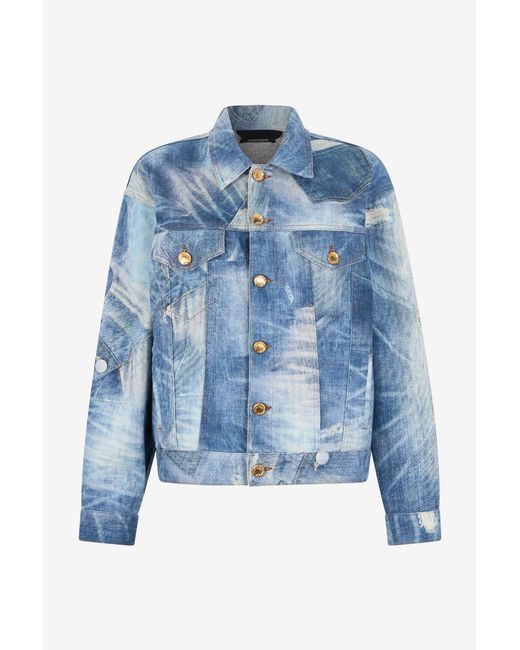 Roberto Cavalli Blue Denim Jacket With Patchwork Effect