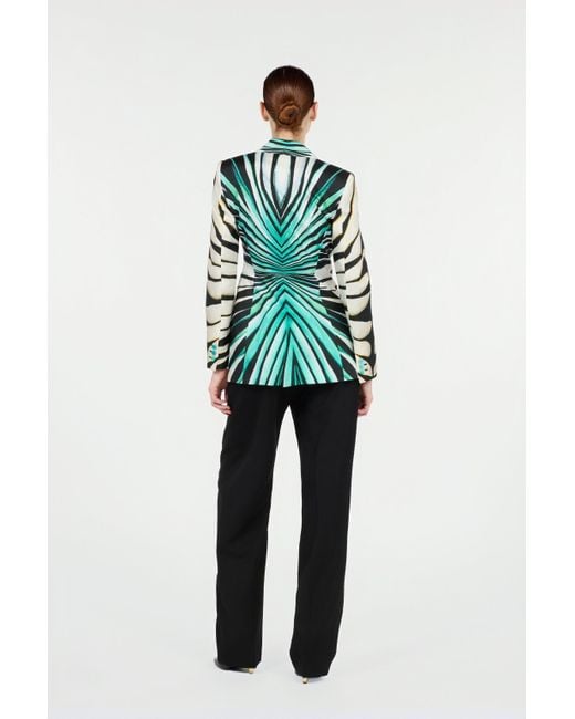Chaqueta De Seda Con Estampado Ray Of Sea Roberto Cavalli de color Green