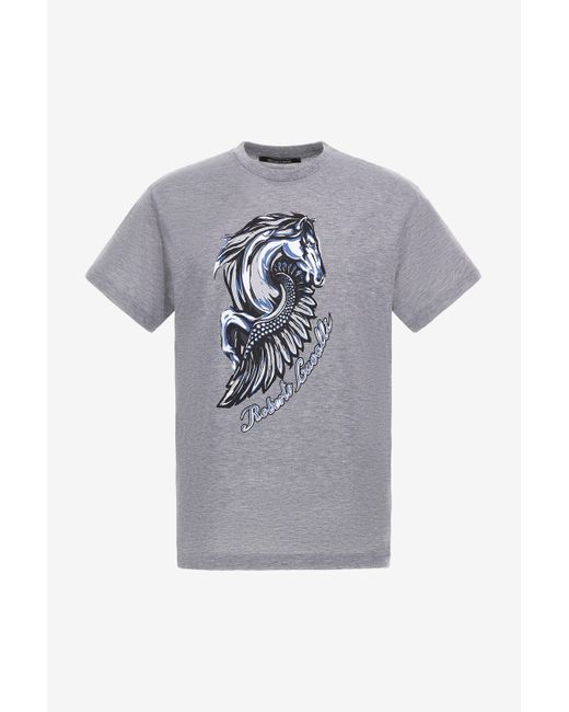 Roberto Cavalli T-Shirt With Horse Logo And Print in Gray für Herren