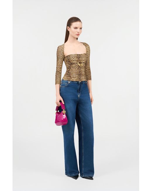 Roberto Cavalli Brown Long-Sleeve Top With Baby Jaguar Print