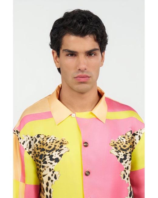 Roberto Cavalli Pink Cavalli Pop Print Silk Shirt for men
