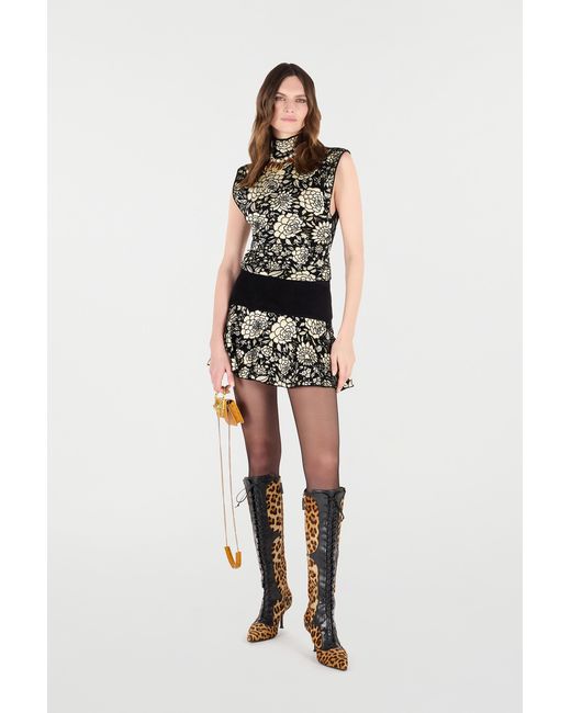 Roberto Cavalli Black Knitted Top With Jacquard Floral Pattern