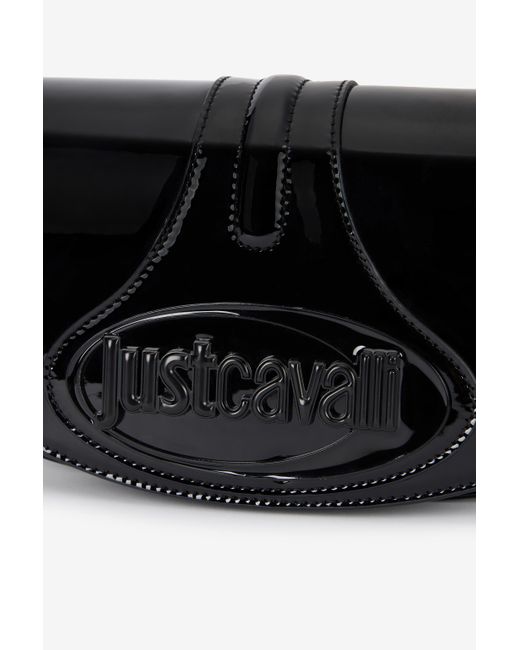 Borsa A Spalla Nera Lucida Con Logo di Roberto Cavalli in Black