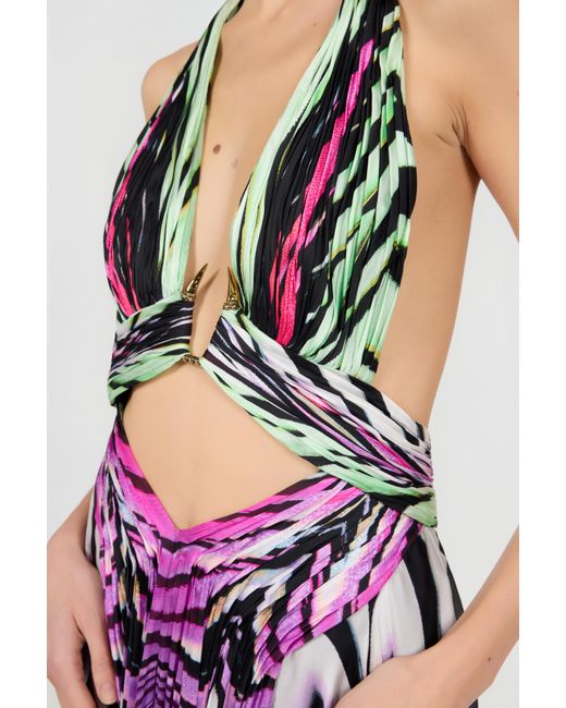 Roberto Cavalli White Ray Of Paradise Print Silk Maxi Dress
