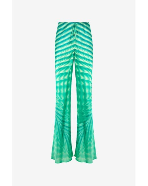 Roberto Cavalli Green Optical Glass-Print Silk Pants