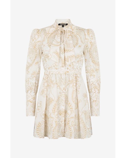 Roberto Cavalli Natural Short Silk Dress With Ornamental Motif