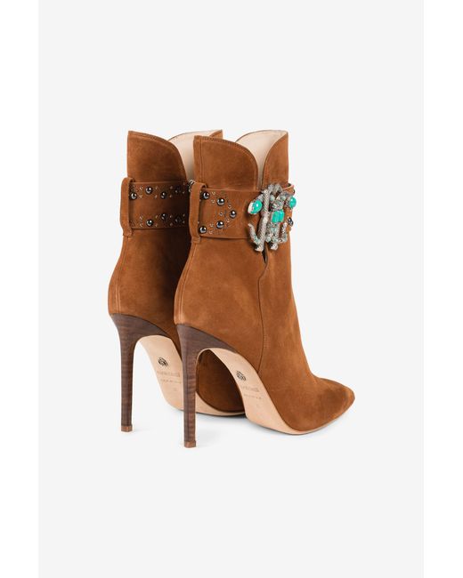 Roberto Cavalli Brown Mirror Snake Ankle Boots