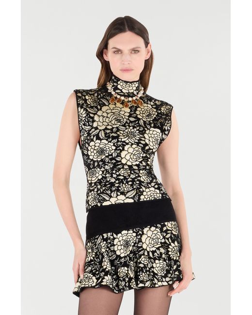 Roberto Cavalli Black Knitted Top With Jacquard Floral Pattern