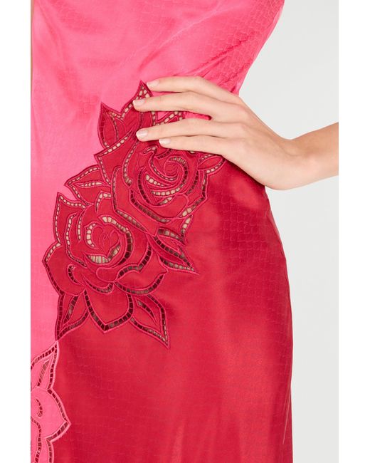 Roberto Cavalli Red Long Dress With Perforated Rose Pattern