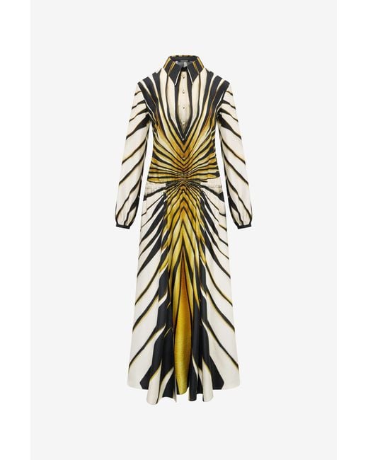 Roberto Cavalli White Ray Of Print Silk Midi Dress