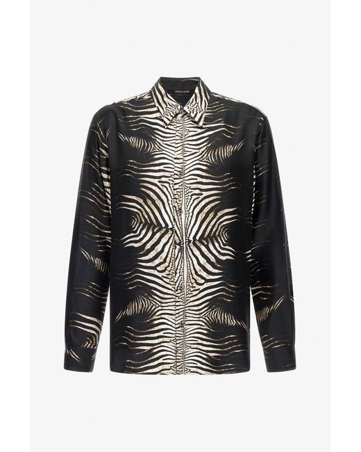 Roberto Cavalli Black Shirt With Zebra Print for men