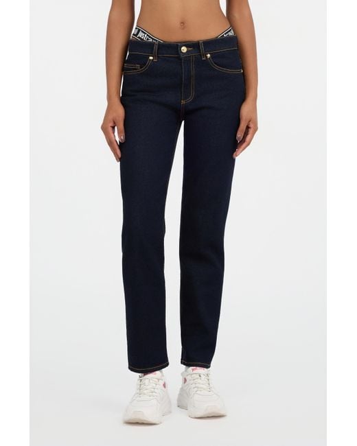 Roberto Cavalli Blue Dark Straight Leg Jeans With Contrast Stitching