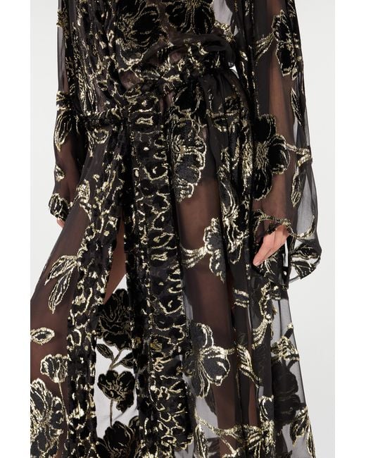 Roberto Cavalli Black See-Through Robe With Floral Pattern