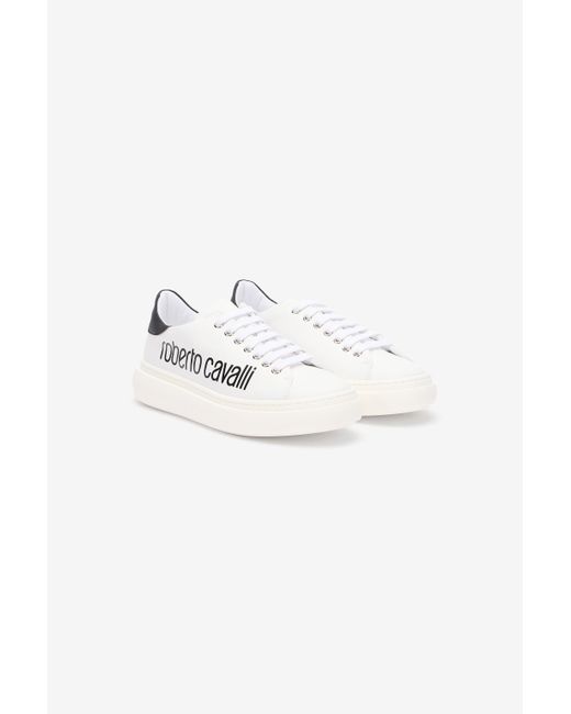 Roberto Cavalli Blue Weiße Sneaker Mit Logo-Print