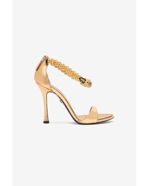Roberto Cavalli White Sandals With Heel And Bejeweled Tigers