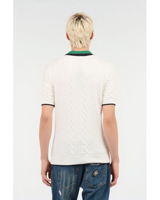 Roberto Cavalli White Cable Knit Polo Shirt for men