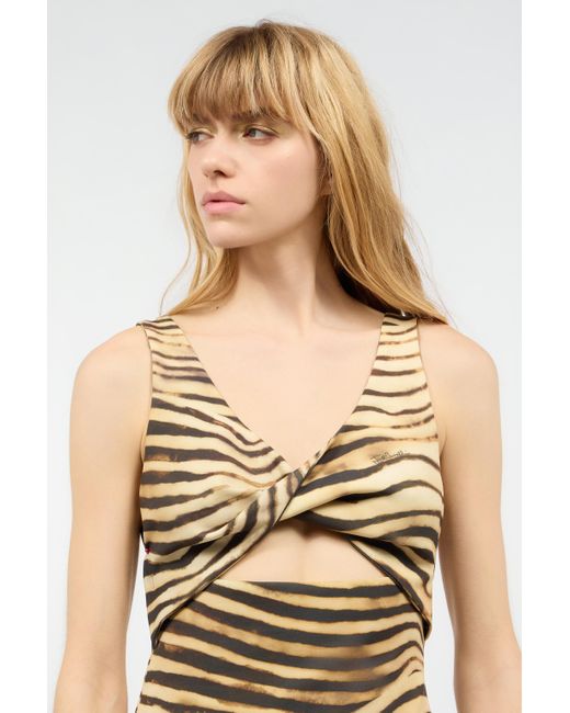 Mini Abito Con Stampa Tiger Skin di Roberto Cavalli in Metallic