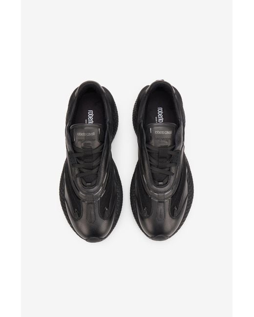 Roberto Cavalli Black Chunky Leather Sneakers for men