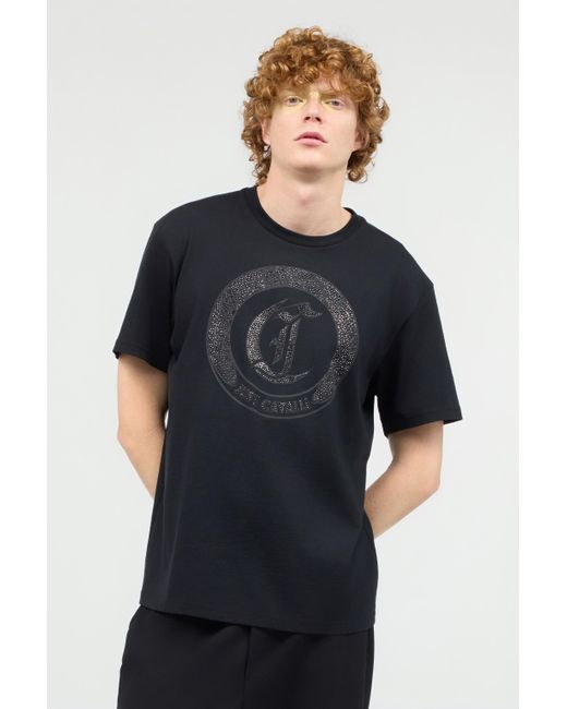 Roberto Cavalli Black T-Shirt With Mini-Studded Logo for men