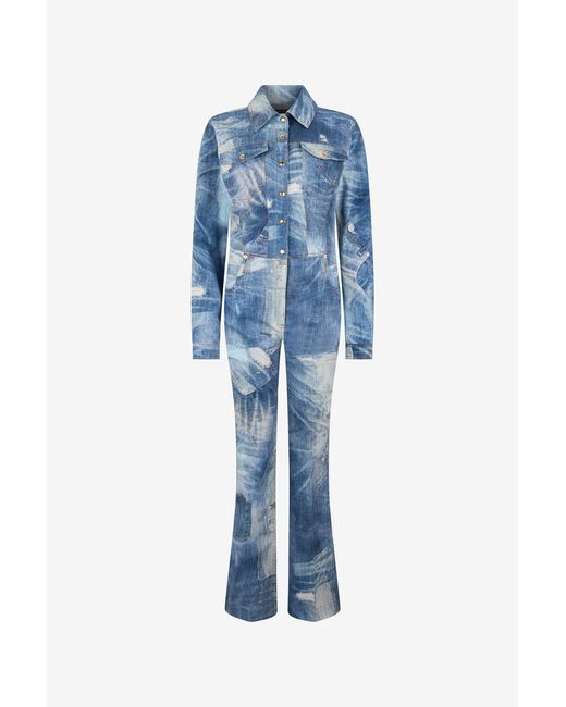 Roberto Cavalli Blue Patchwork Denim Jumpsuit
