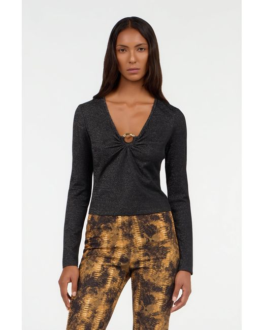 Roberto Cavalli Black Sweater With Glitter And Ring