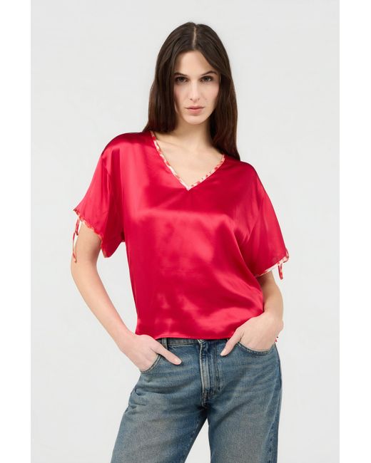 Roberto Cavalli Red Silk Tie-Shoulder Top