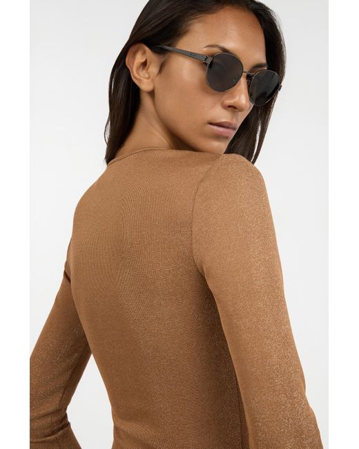 Roberto Cavalli Brown Bronze Lurex Crop Top With Ring Detail