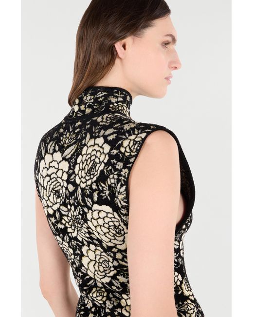 Roberto Cavalli Black Knitted Top With Jacquard Floral Pattern