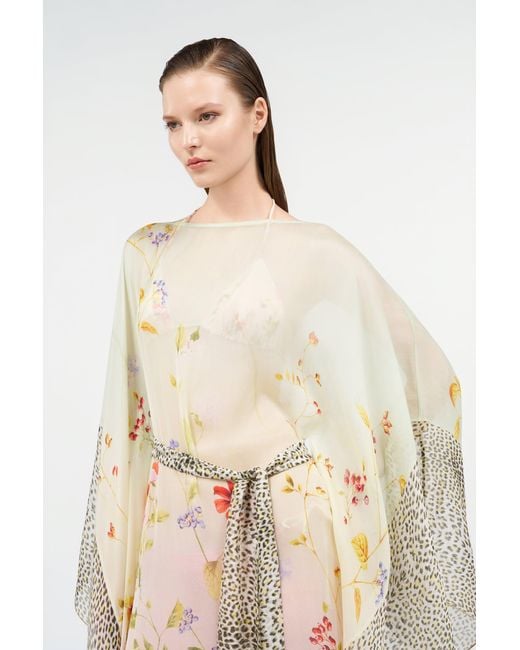 Roberto Cavalli White Miami Flowers Silk Kaftan